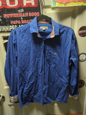 Burberry London nova check blue shirt Embroidered Logo Men's Size Small SML Vtg